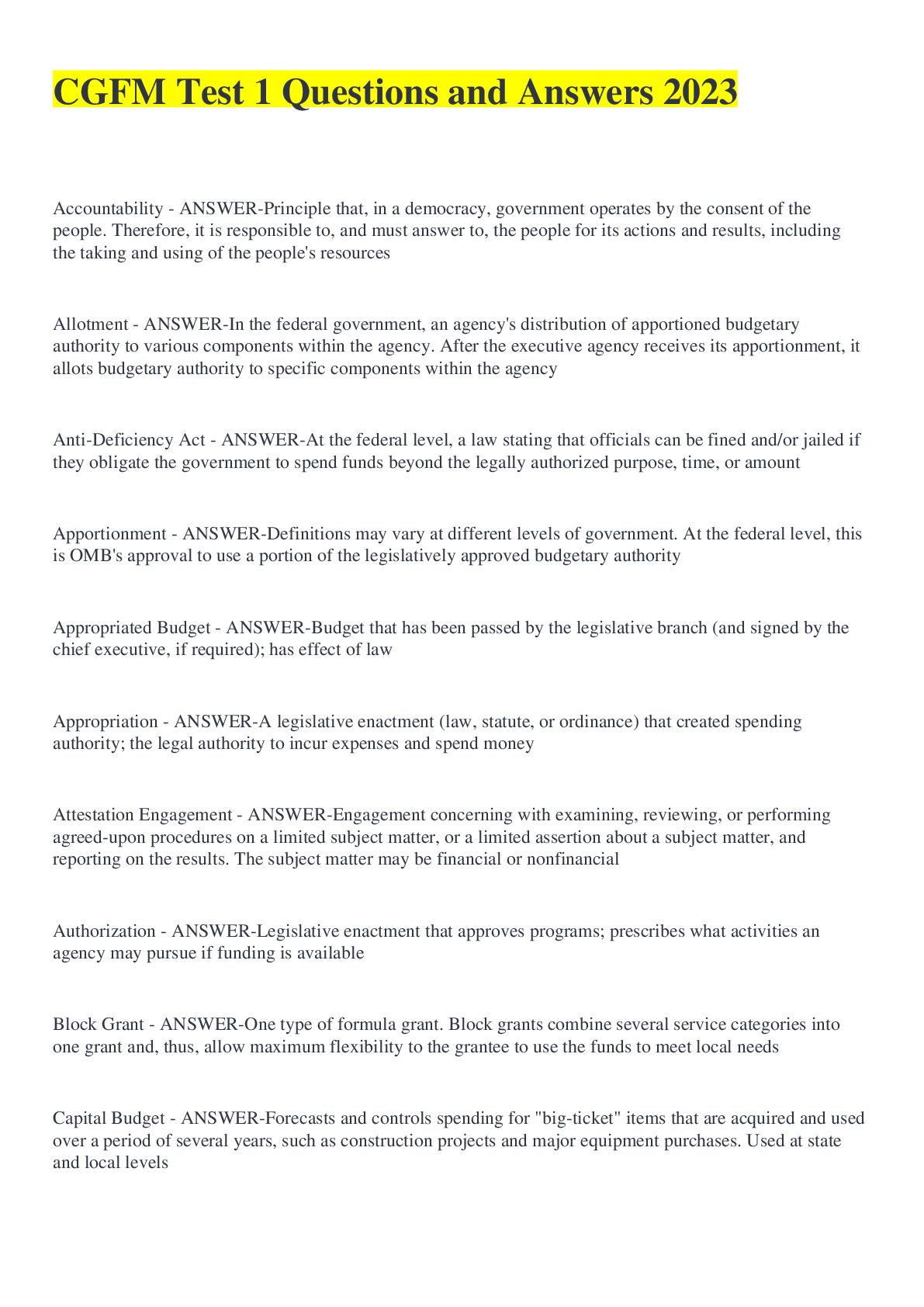 Preview image for CGFM Test 1 Questions and Answers 2023